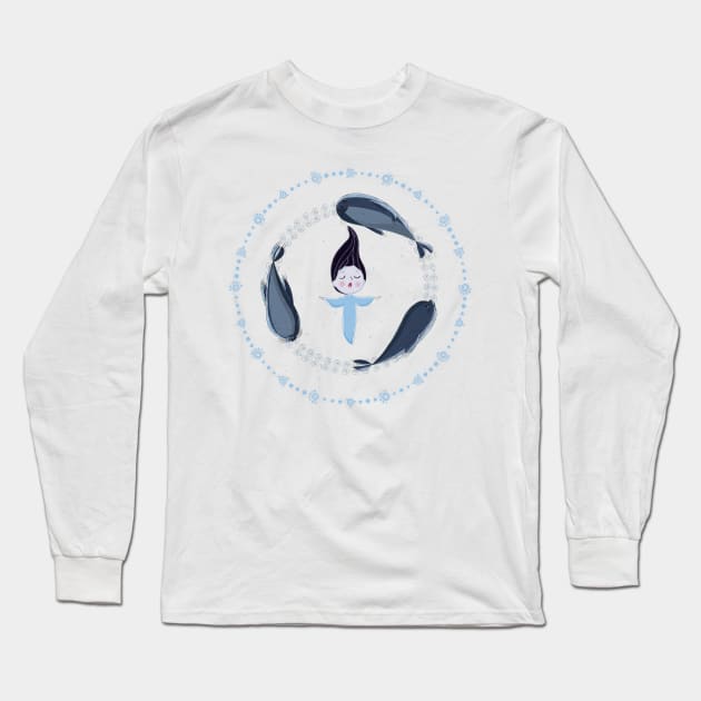 Song of the Sea - Selkie and Seals - White Version Long Sleeve T-Shirt by RedMot